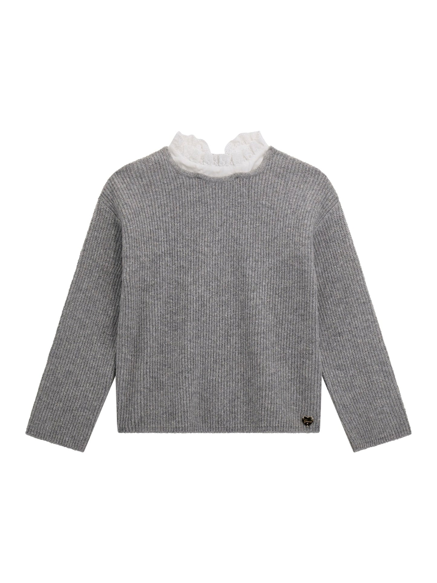 LS SWEATER WITH LACE COLLAR