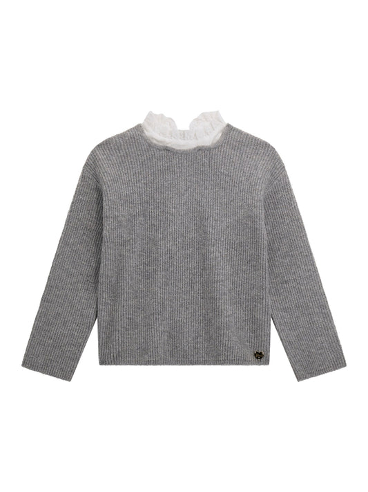LS SWEATER WITH LACE COLLAR