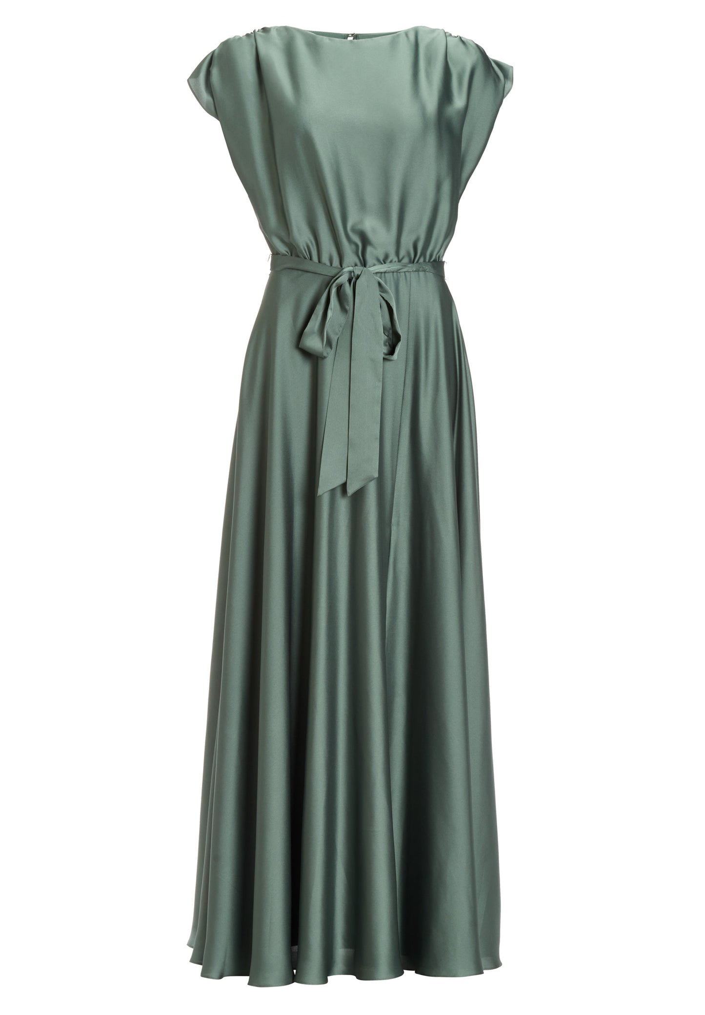 Abendkleid aus nachhaltigem Satin mit blusigem Oberteil und Bindeband