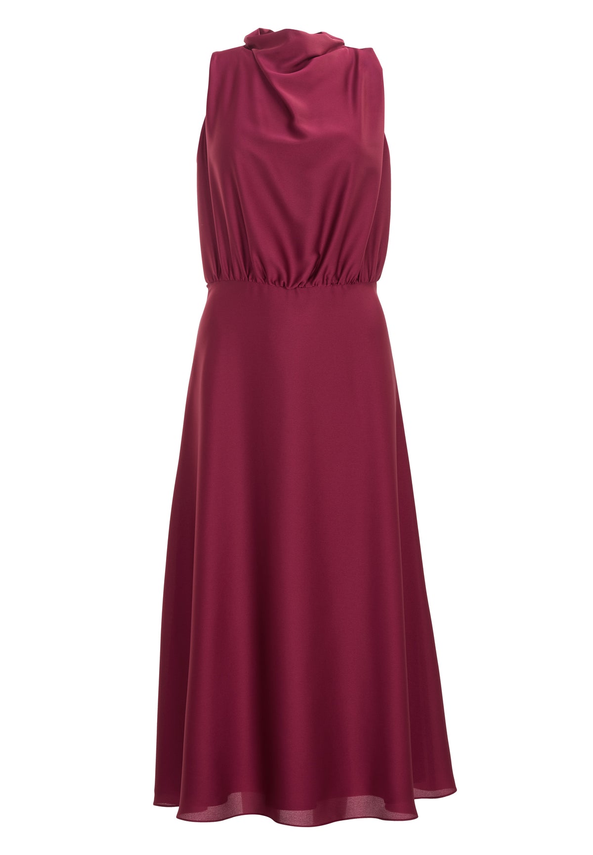 Midi Kleid aus Satin mit Drapierung am Kragen