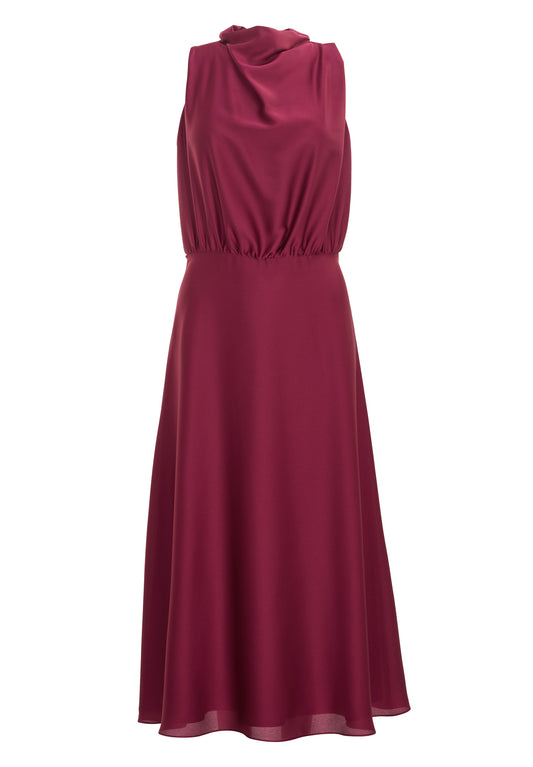 Midi Kleid aus Satin mit Drapierung am Kragen