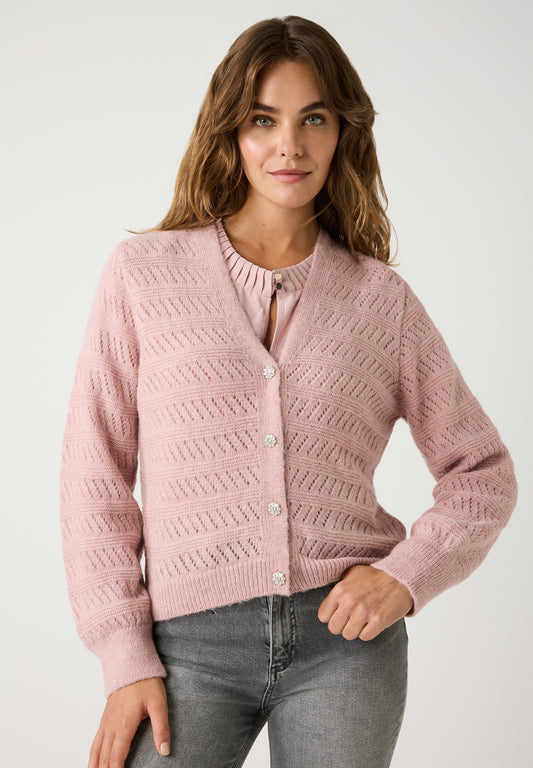 Ajour-Cardigan mit Glanzknöpfen
