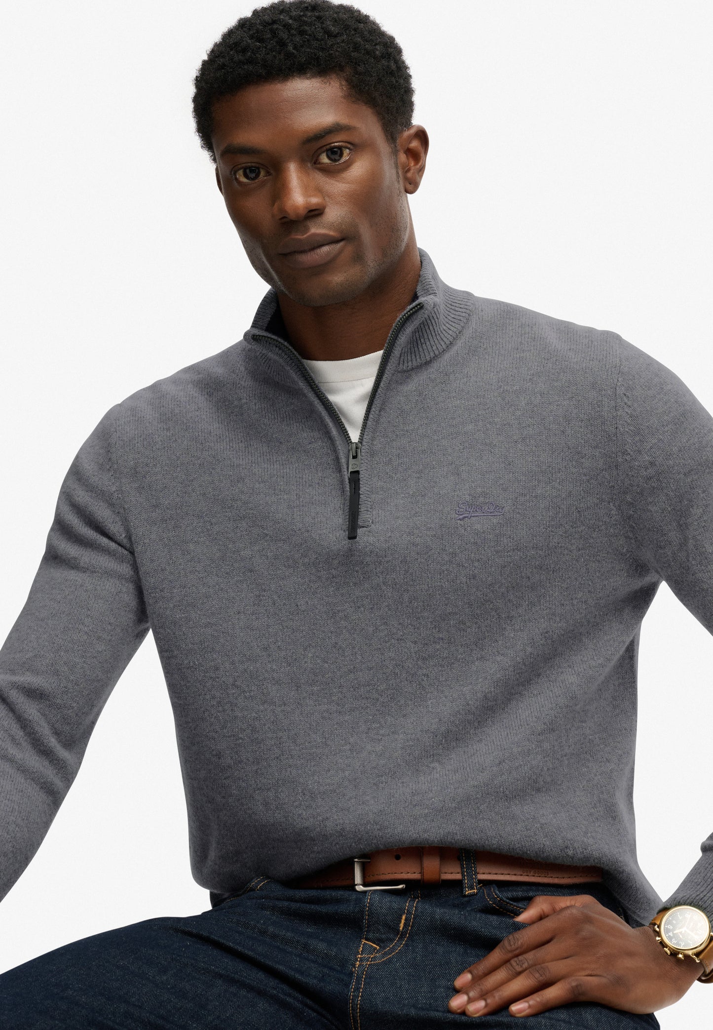 Wollmischung-Pullover mit Reißverschluss