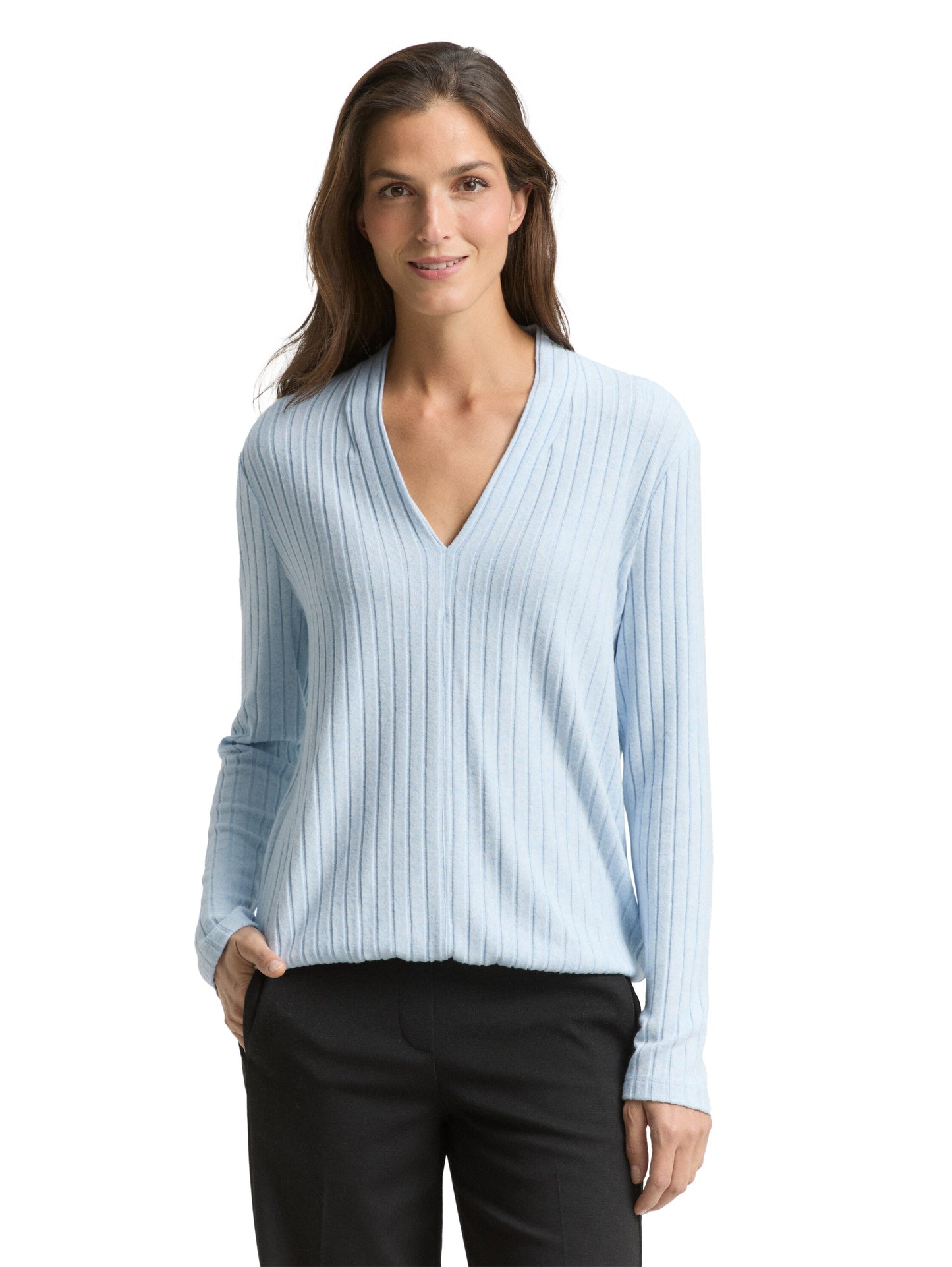 Cosy Langarmshirt mit V-Ausschnitt