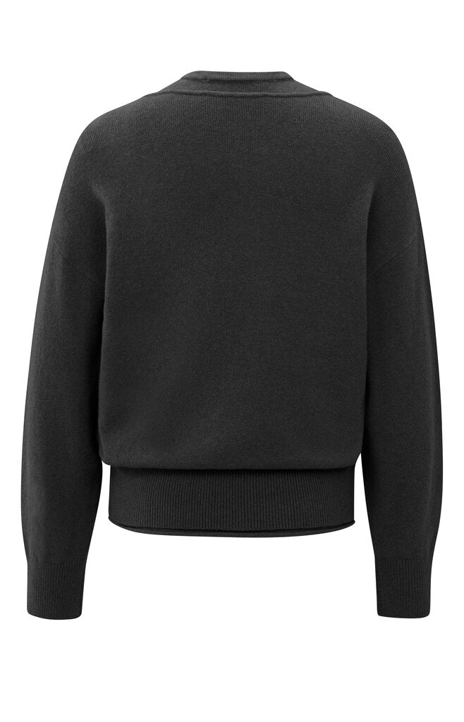 Deep v-neck sweater with top, OYSTER BLACK MELANGE