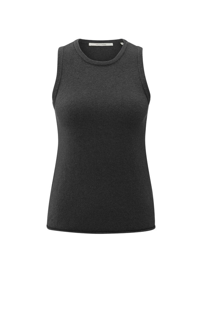 Deep v-neck sweater with top, OYSTER BLACK MELANGE