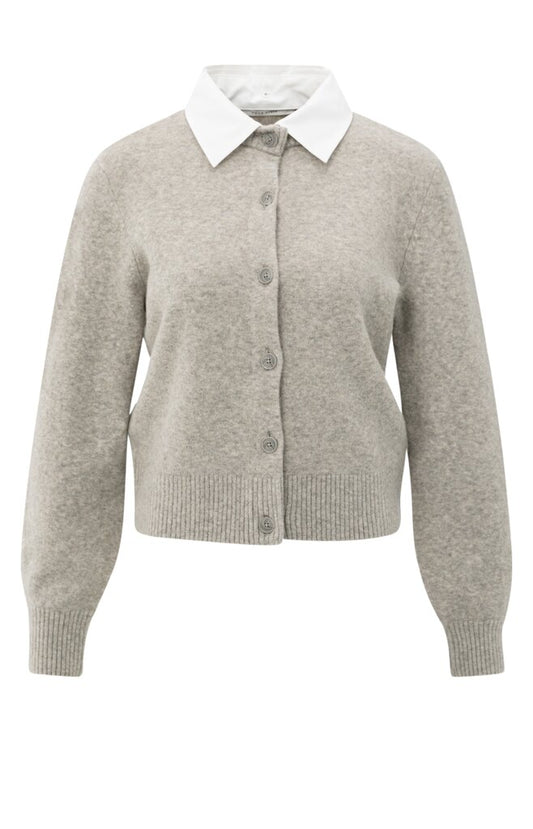 Cardigan with detachable woven, BROWNISH GREY