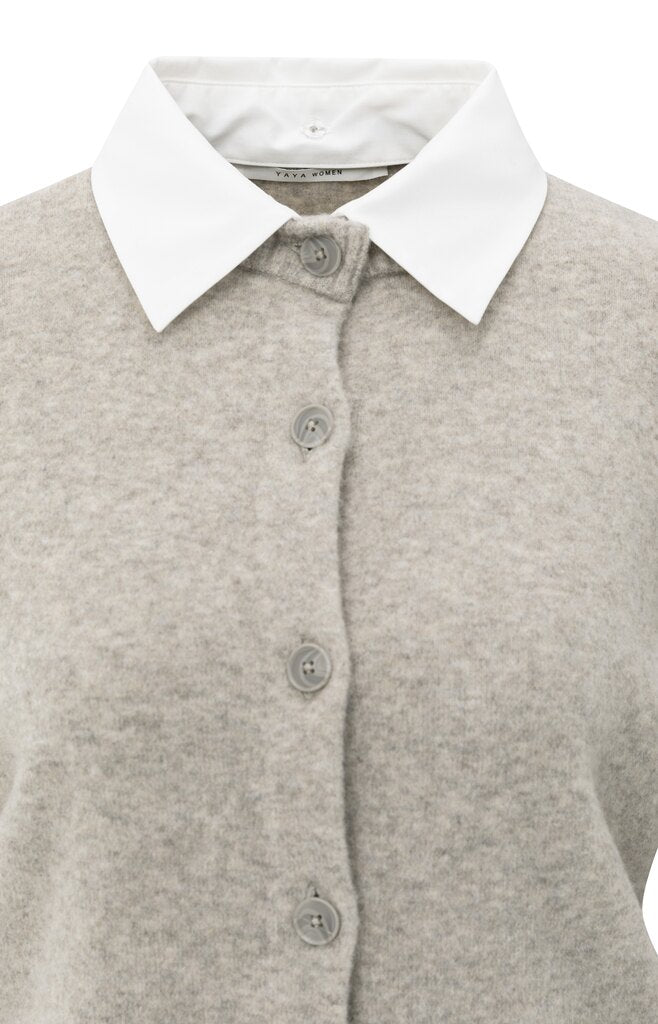 Cardigan with detachable woven, BROWNISH GREY