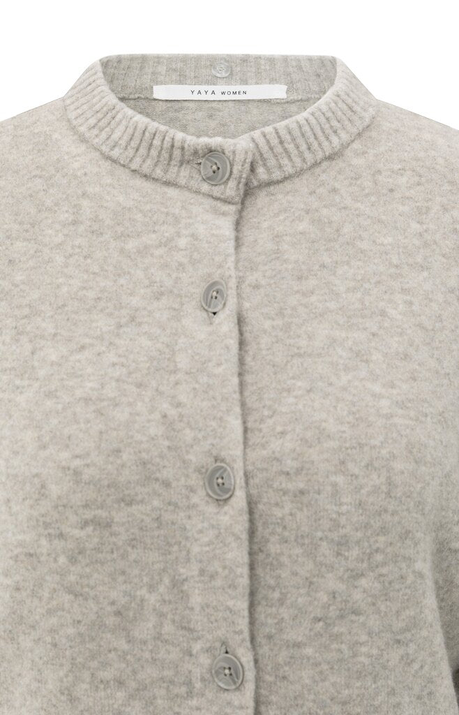 Cardigan with detachable woven, BROWNISH GREY