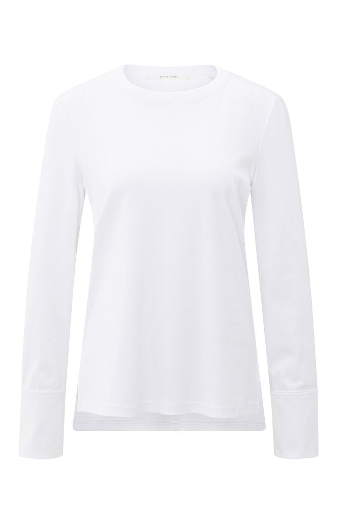Long sleeve jersey top with wo, PURE WHITE