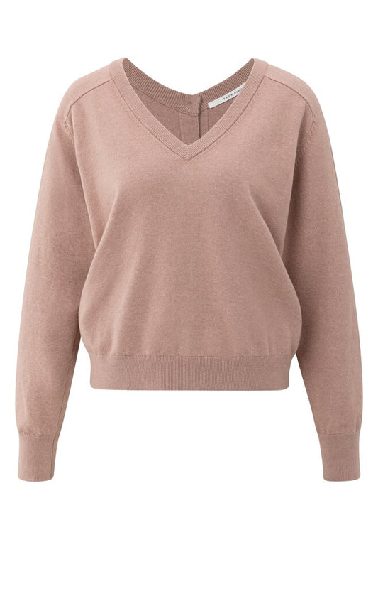 Double v-neck sweater with but, BLUSH PINK