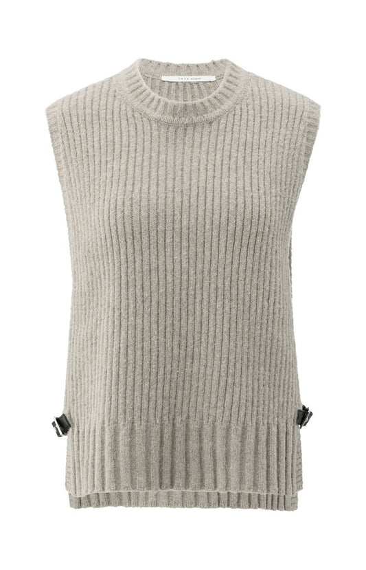 Rib stitch spencer with detail, BROWNISH GREY MELANGE