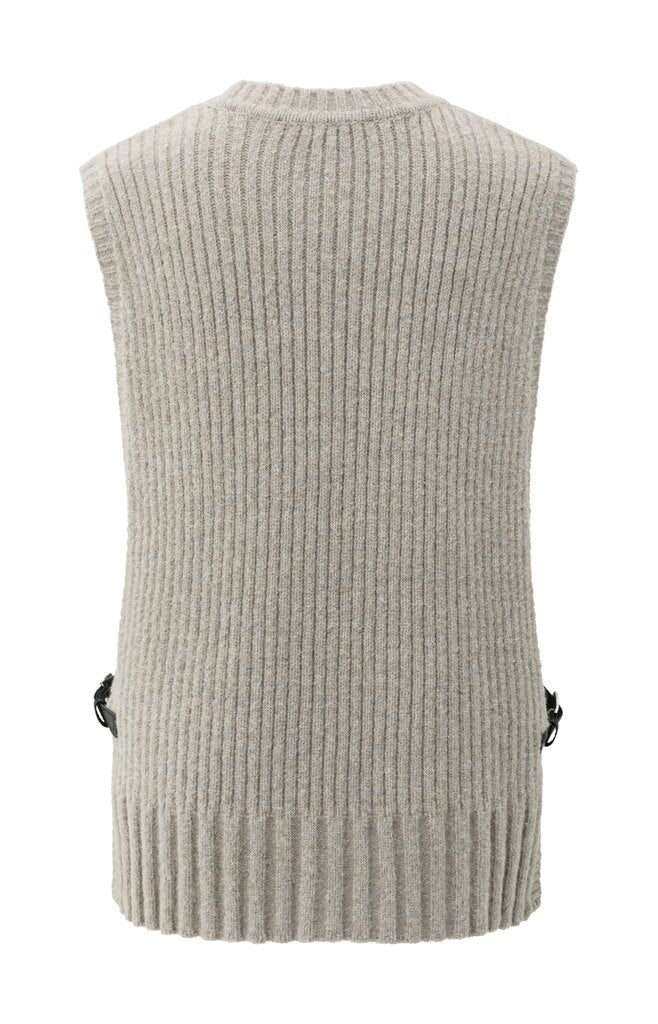 Rib stitch spencer with detail, BROWNISH GREY MELANGE