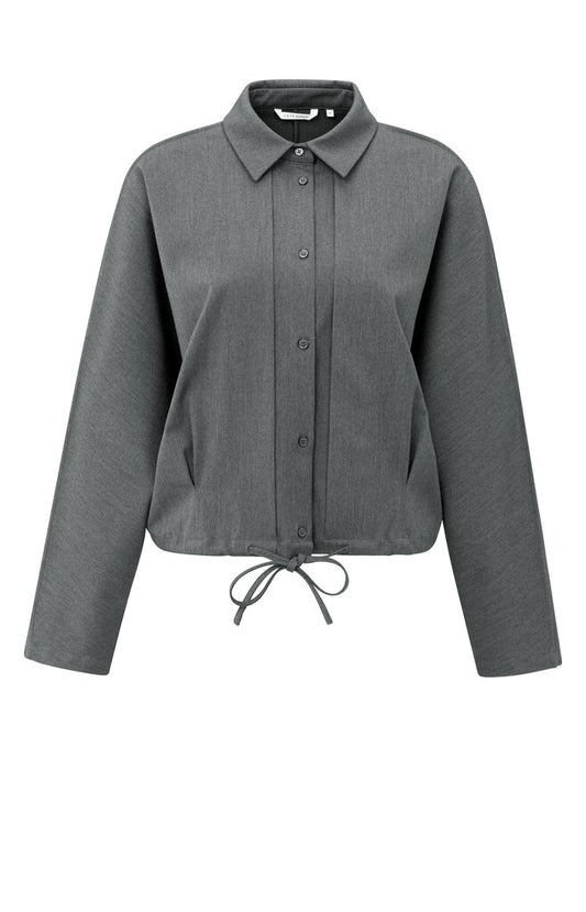 Blouse jacket with waist pleat, ANTHRACITE MELANGE