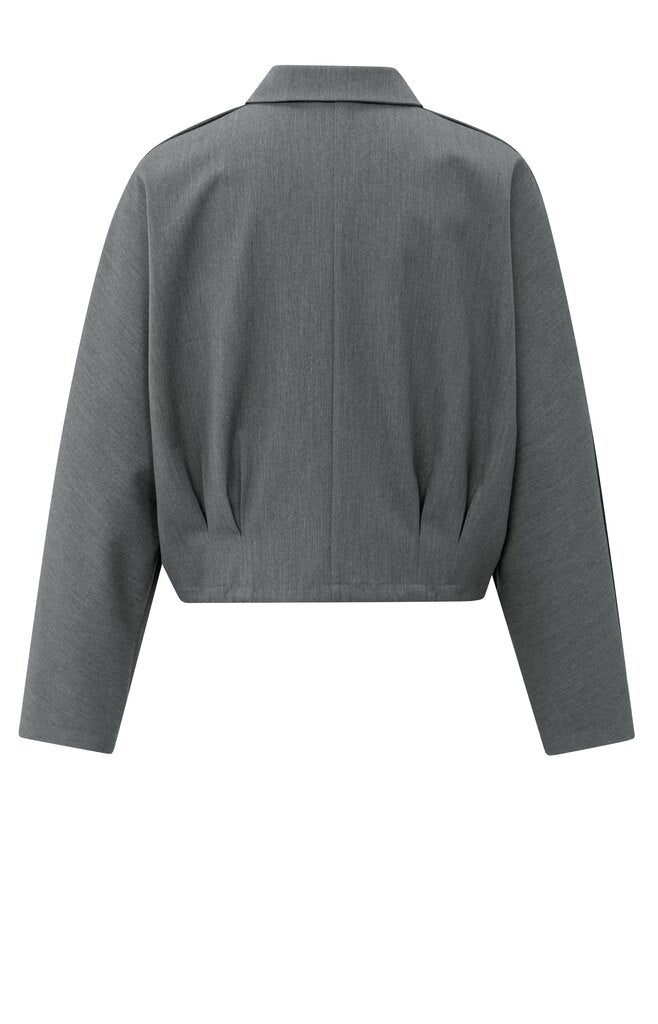 Blouse jacket with waist pleat, ANTHRACITE MELANGE