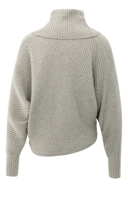 Batwing sweater with collar ls, BROWNISH GREY MELANGE