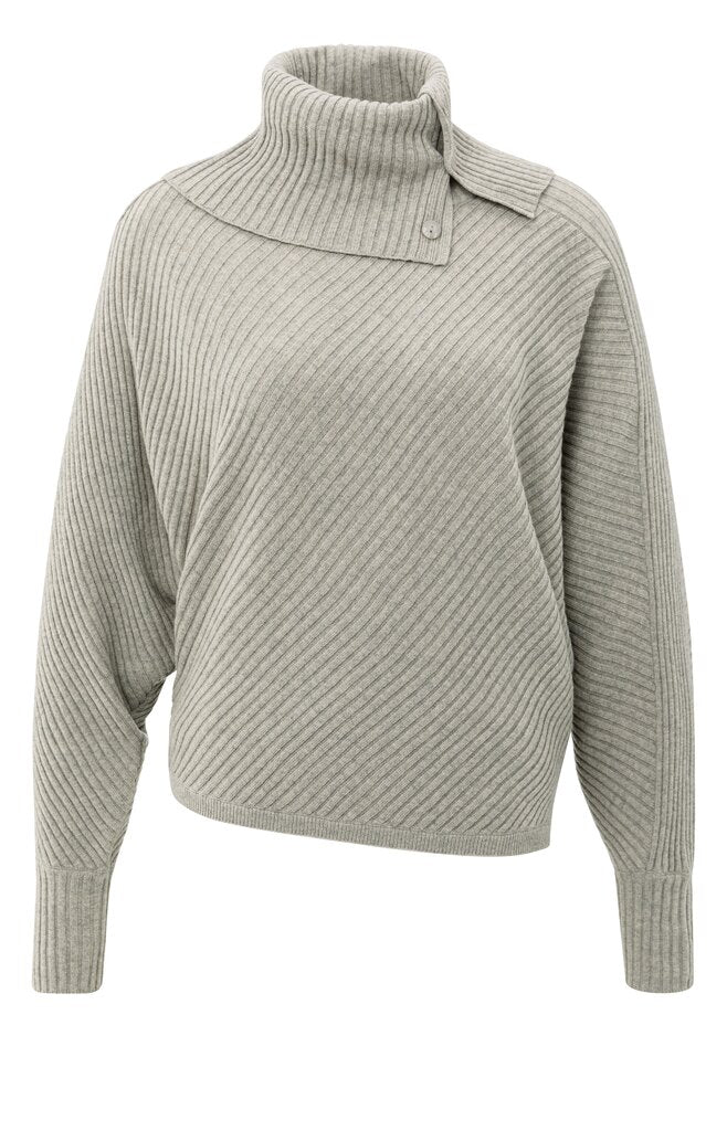 Batwing sweater with collar ls, BROWNISH GREY MELANGE
