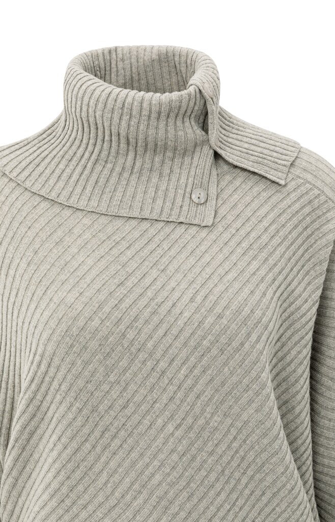 Batwing sweater with collar ls, BROWNISH GREY MELANGE