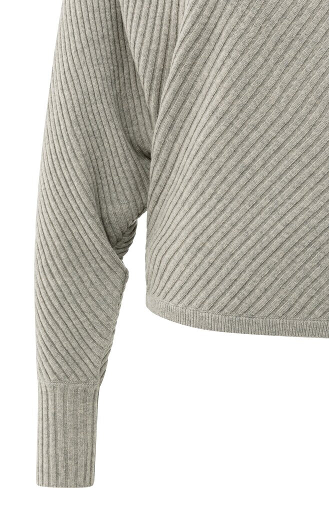 Batwing sweater with collar ls, BROWNISH GREY MELANGE