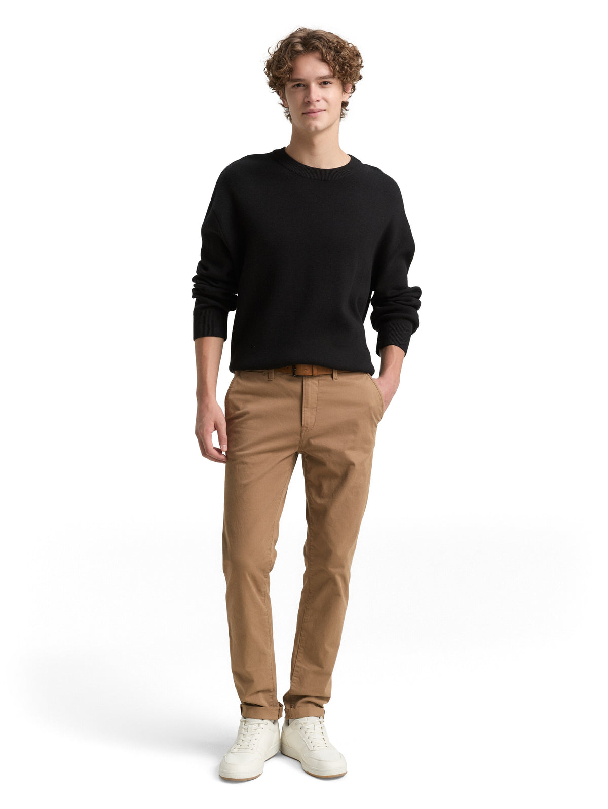Slim Chino with belt, Honey Camel beige