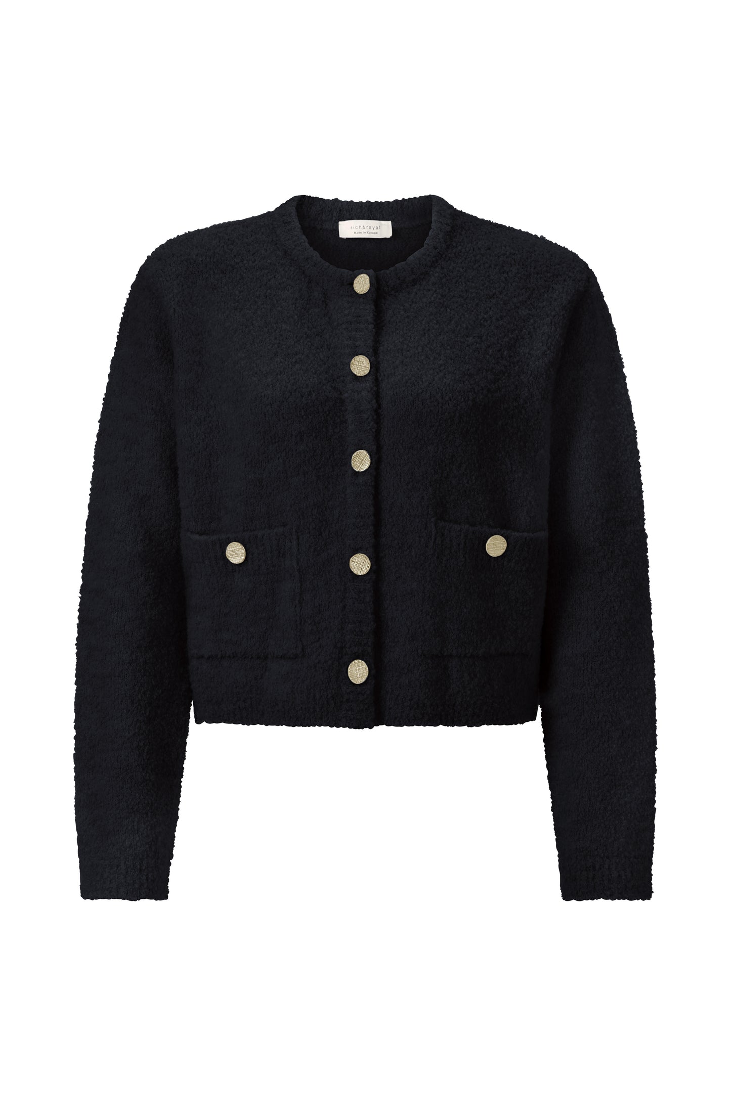 Crew-Neck Cardigan Bouclé, black