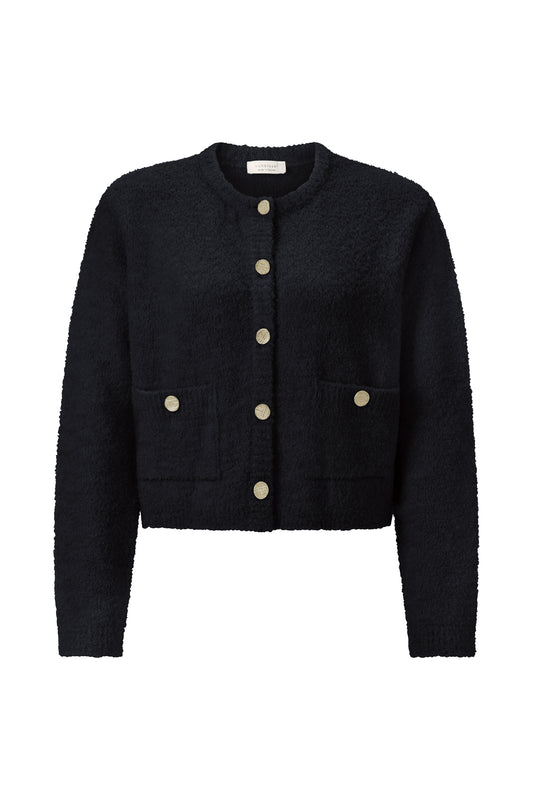 Crew-Neck Cardigan Bouclé, black