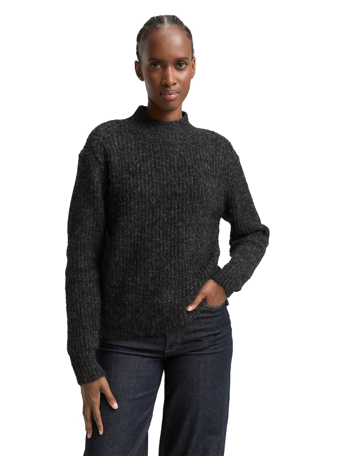 Relaxed Fit Strickpullover mit Stehkragen