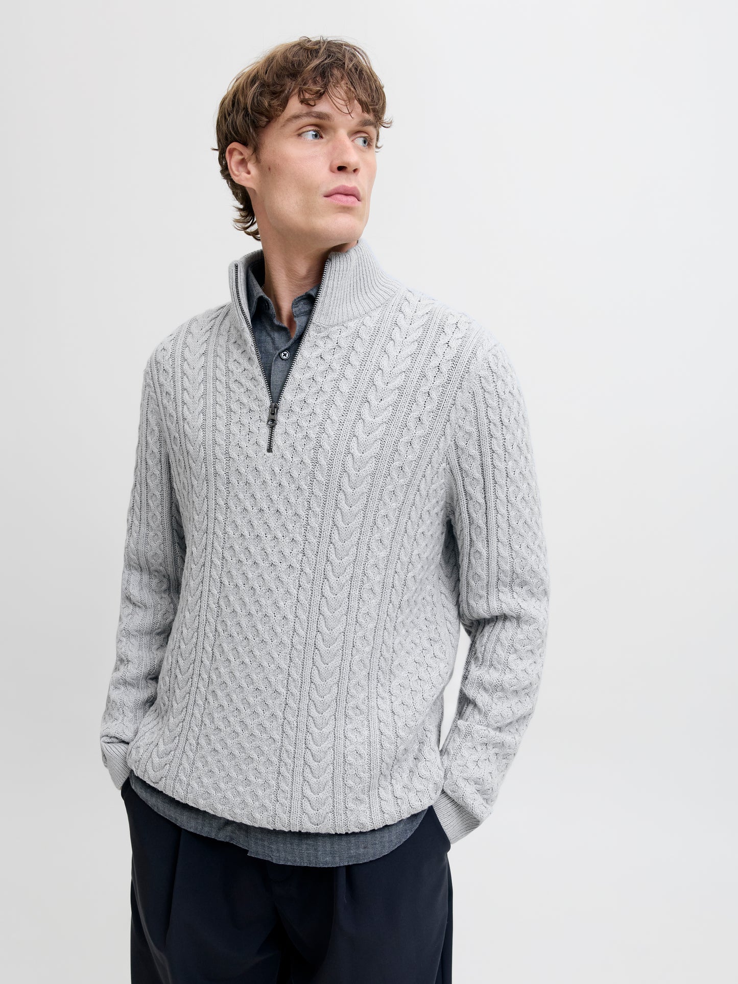 JPRBLUSEAN KNIT CABLE HALF ZIP SN