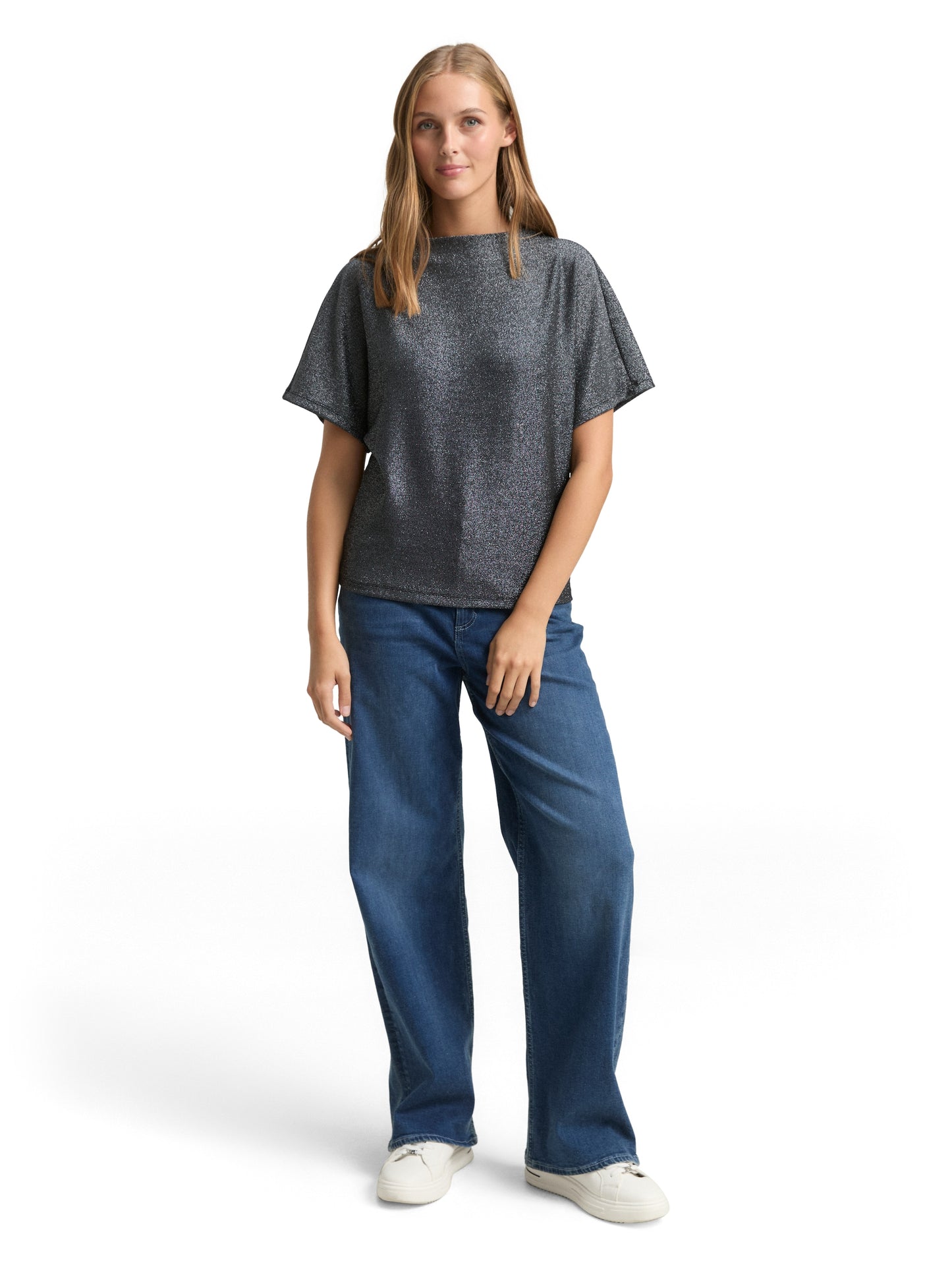 Glitzer T-Shirt mit Fledermausärmeln