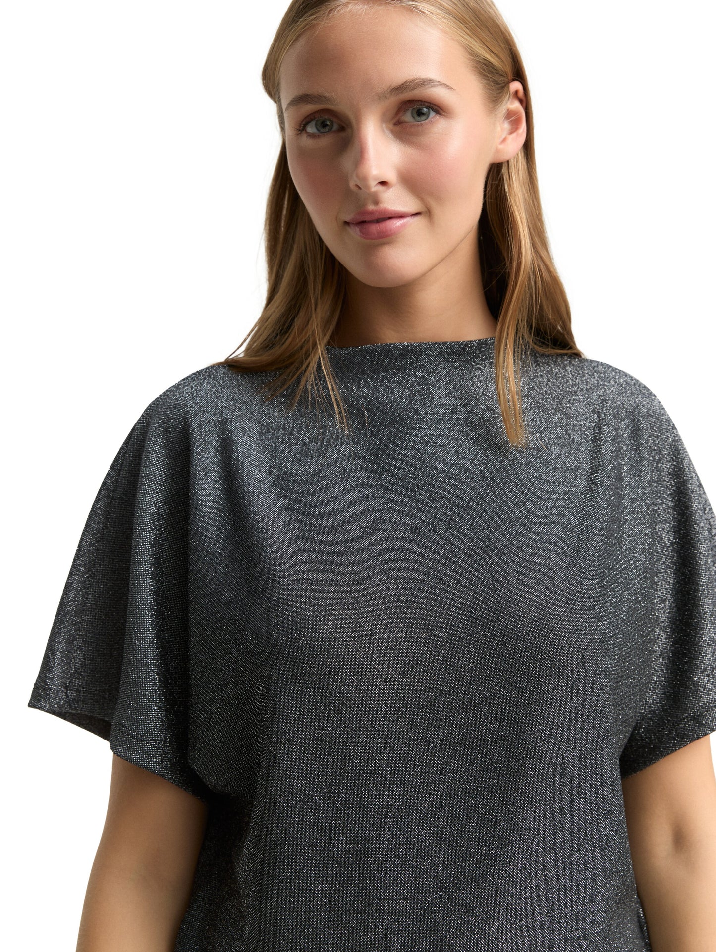 Glitzer T-Shirt mit Fledermausärmeln