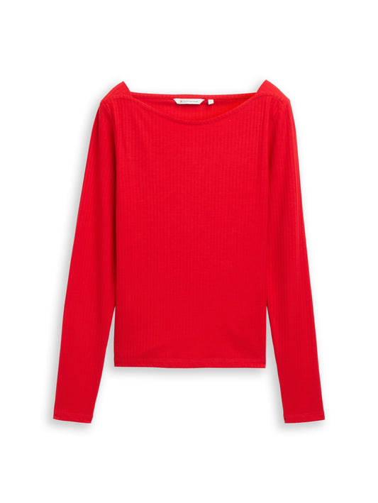 Slim Fit Langarmshirt mit U-Boot-Ausschnitt