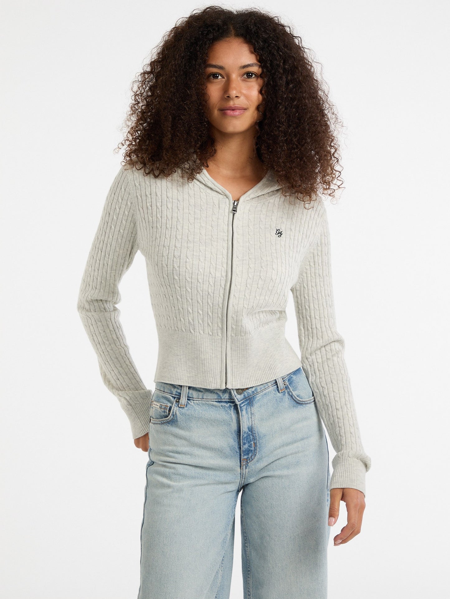 GJ LS CABLE HOODIE CARDI