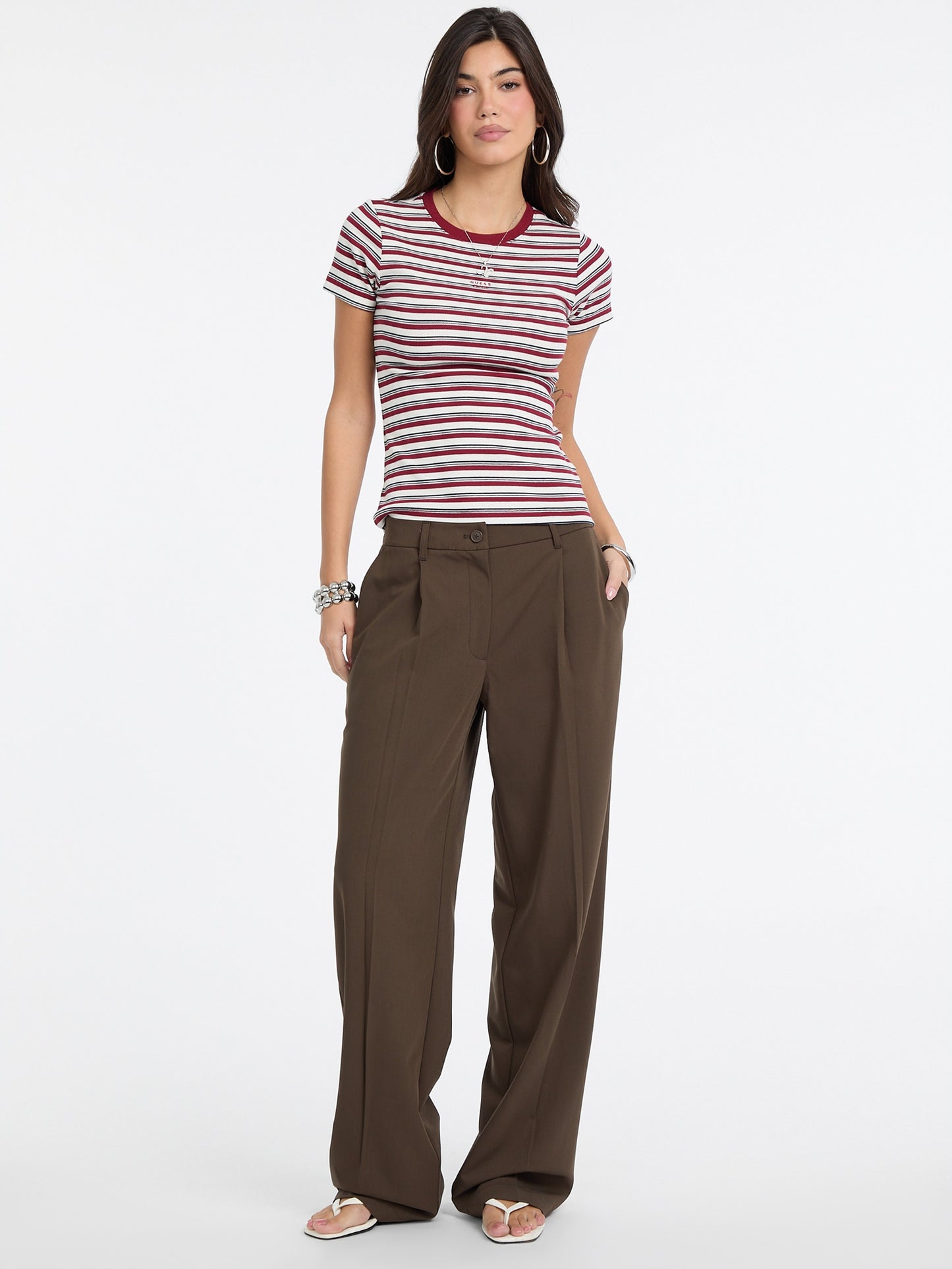 GJ SS CN STRIPE EMBRO SLIM TOP