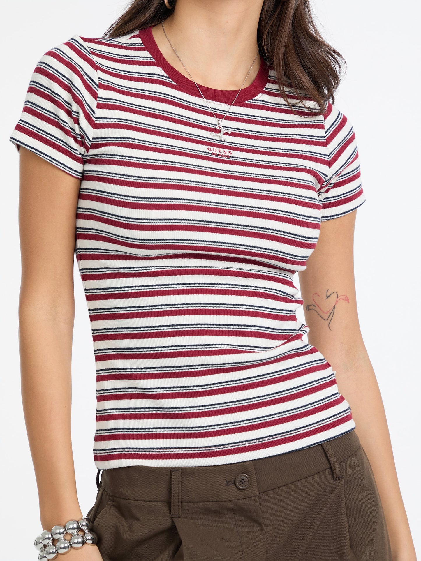 GJ SS CN STRIPE EMBRO SLIM TOP
