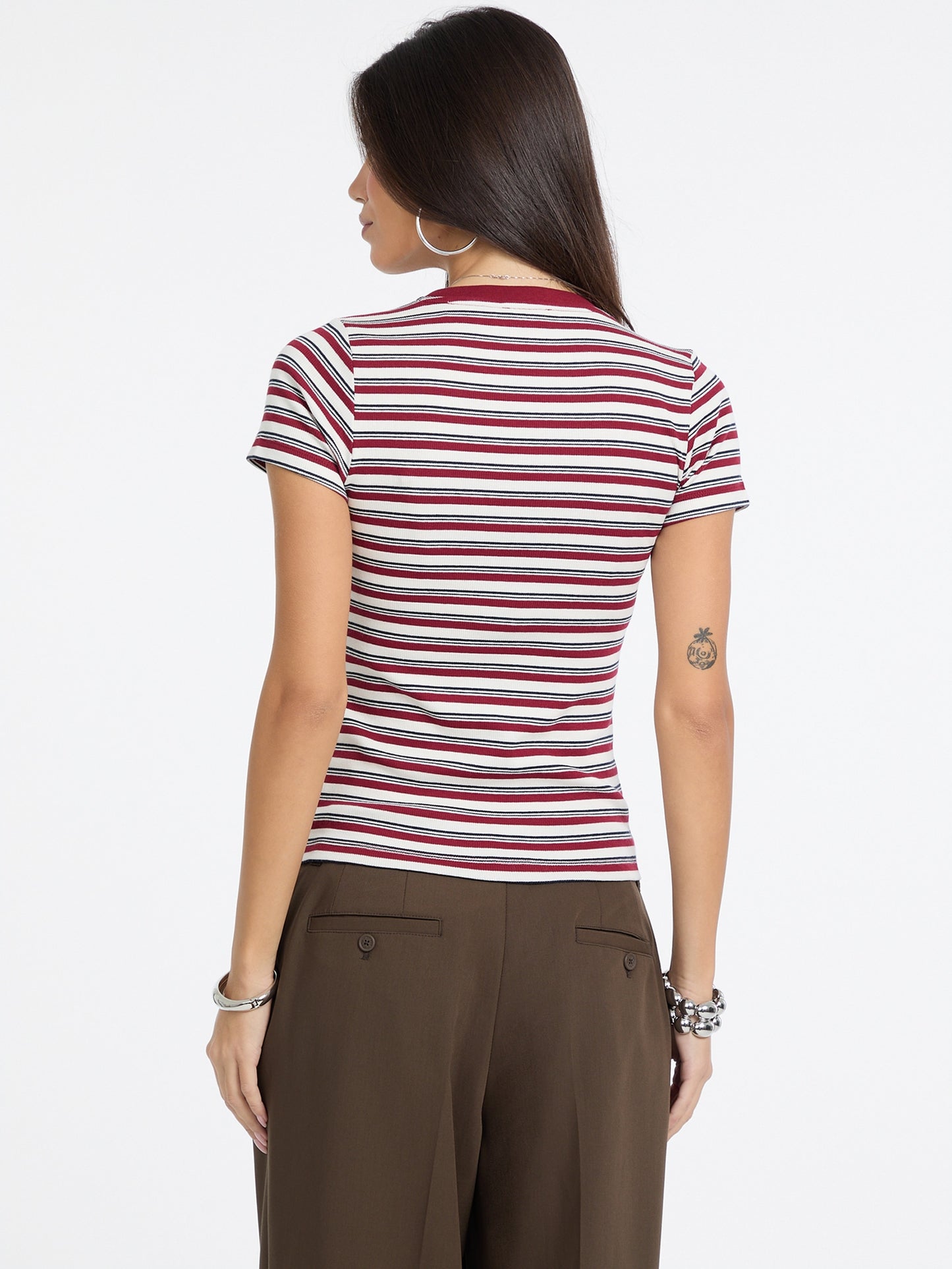 GJ SS CN STRIPE EMBRO SLIM TOP