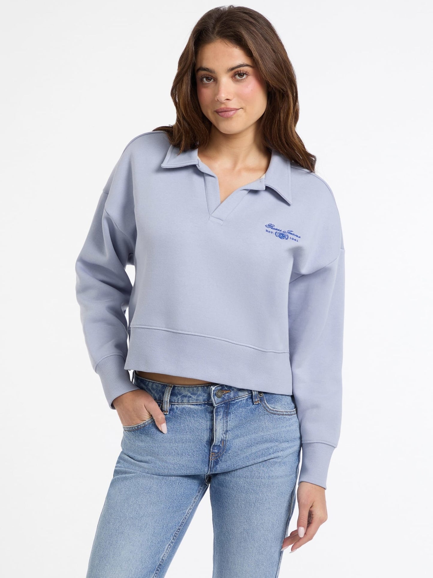 GJ NOTCHED COLLAR CROP SWEAT