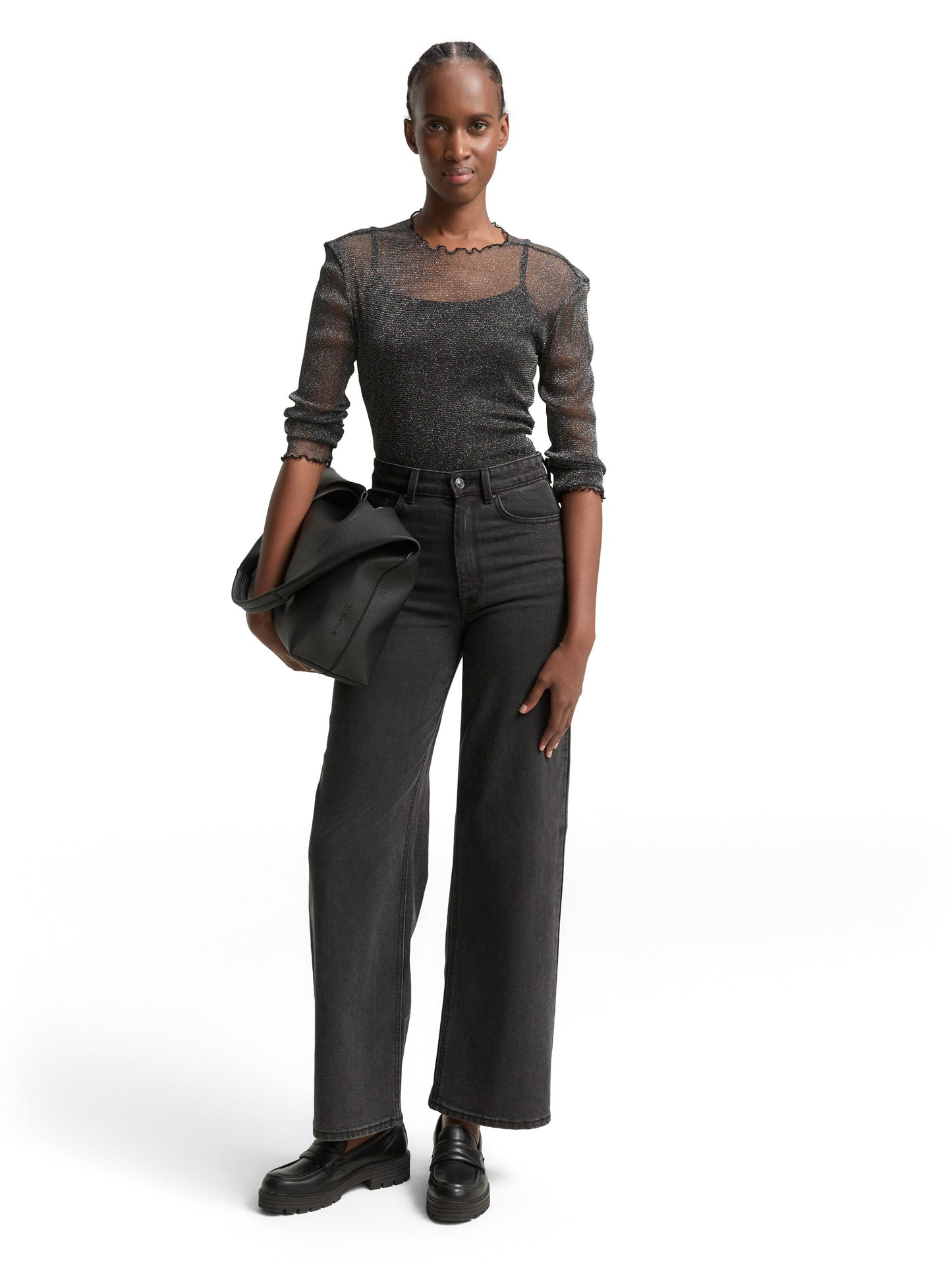 Mesh Langarmshirt mit Glitzer-Effekt