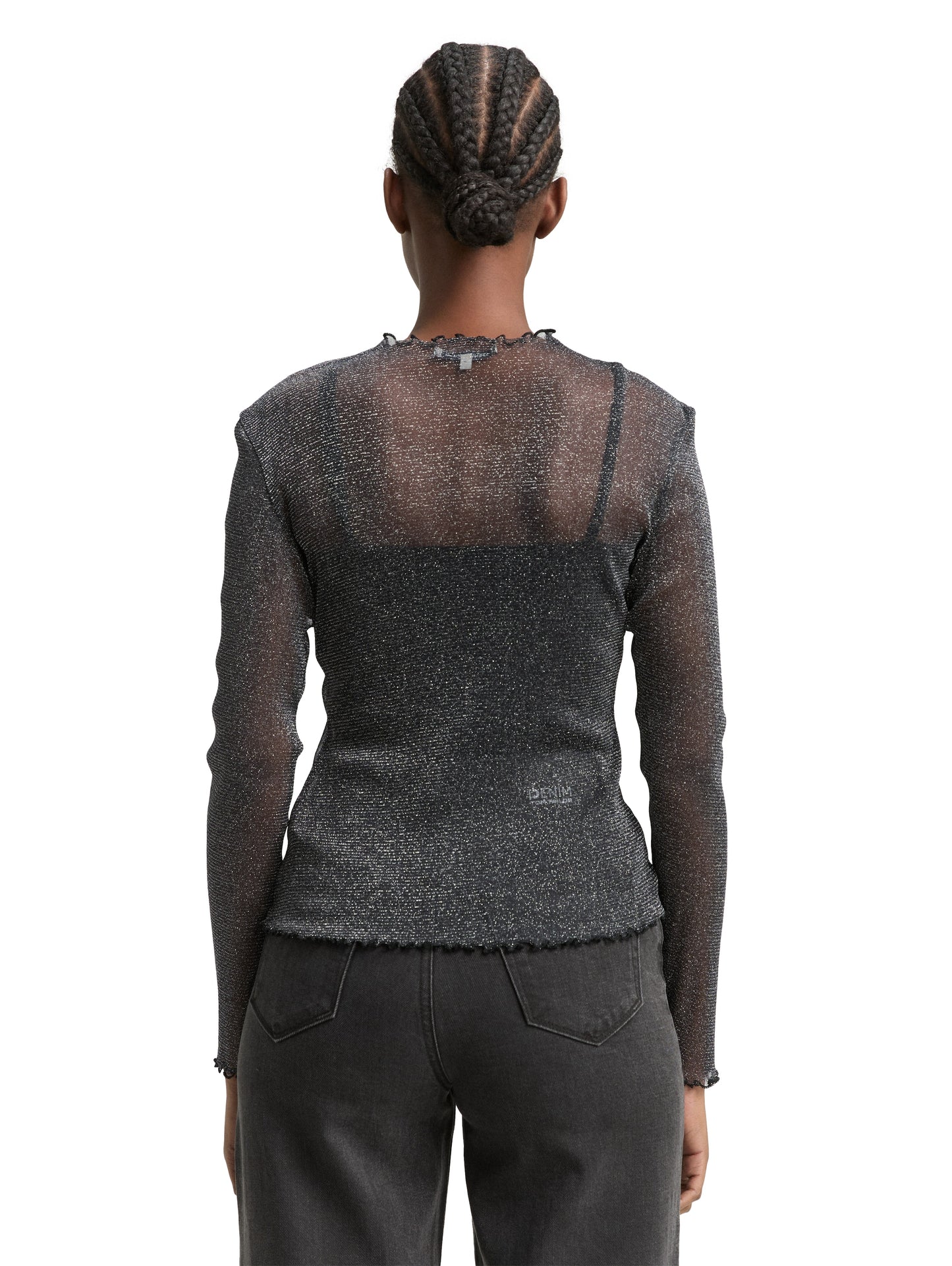 Mesh Langarmshirt mit Glitzer-Effekt