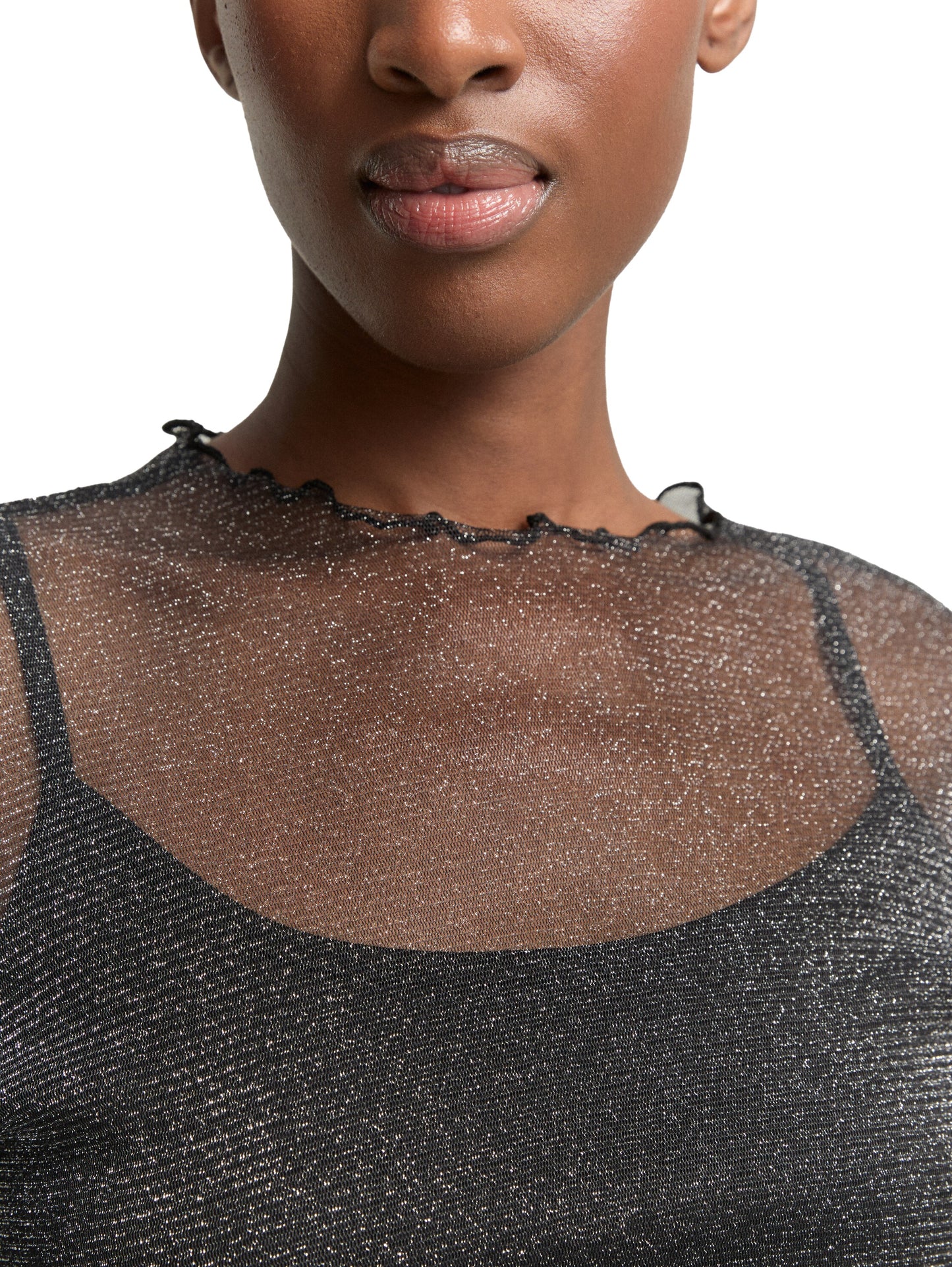 Mesh Langarmshirt mit Glitzer-Effekt