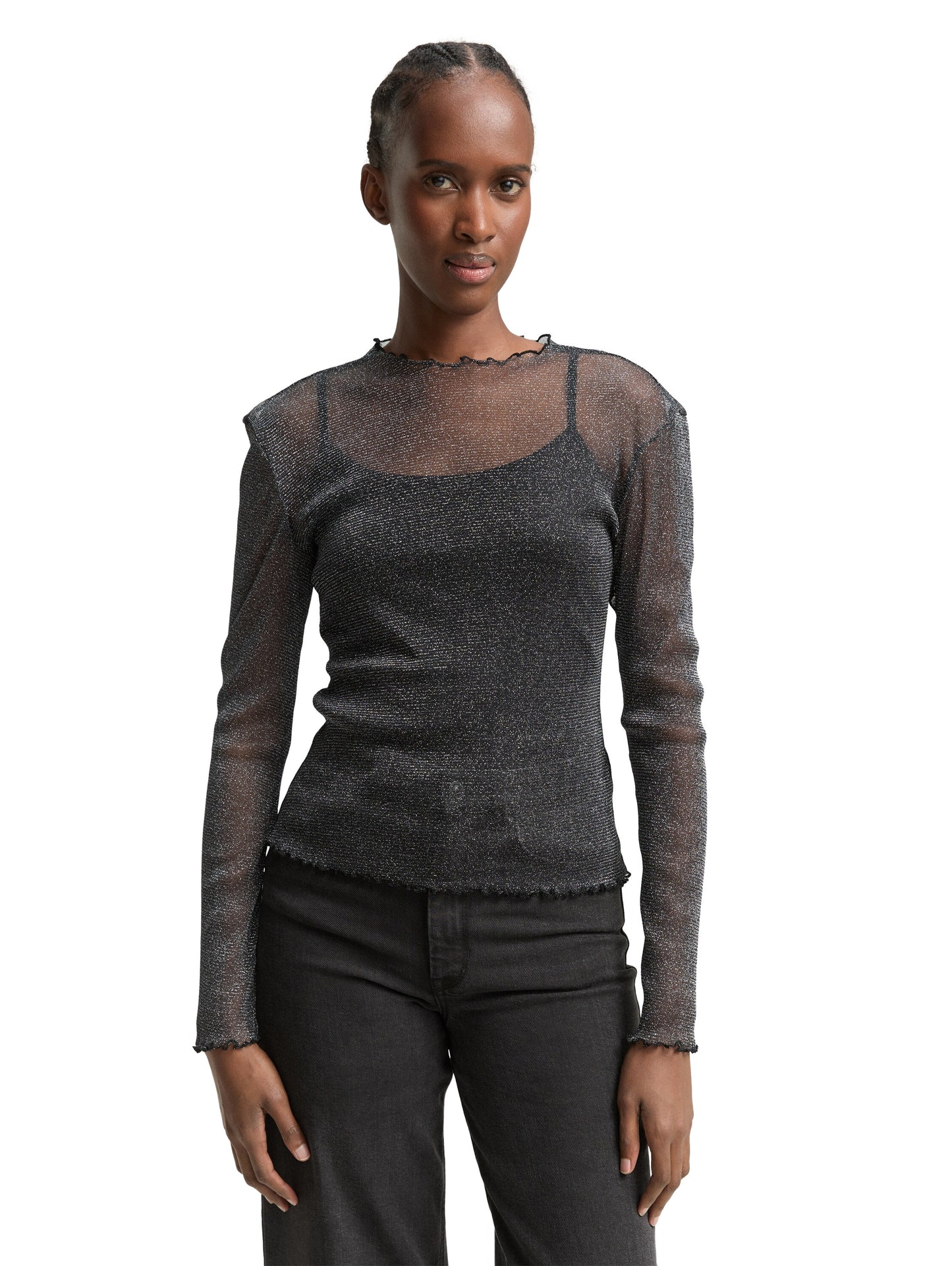 Mesh Langarmshirt mit Glitzer-Effekt
