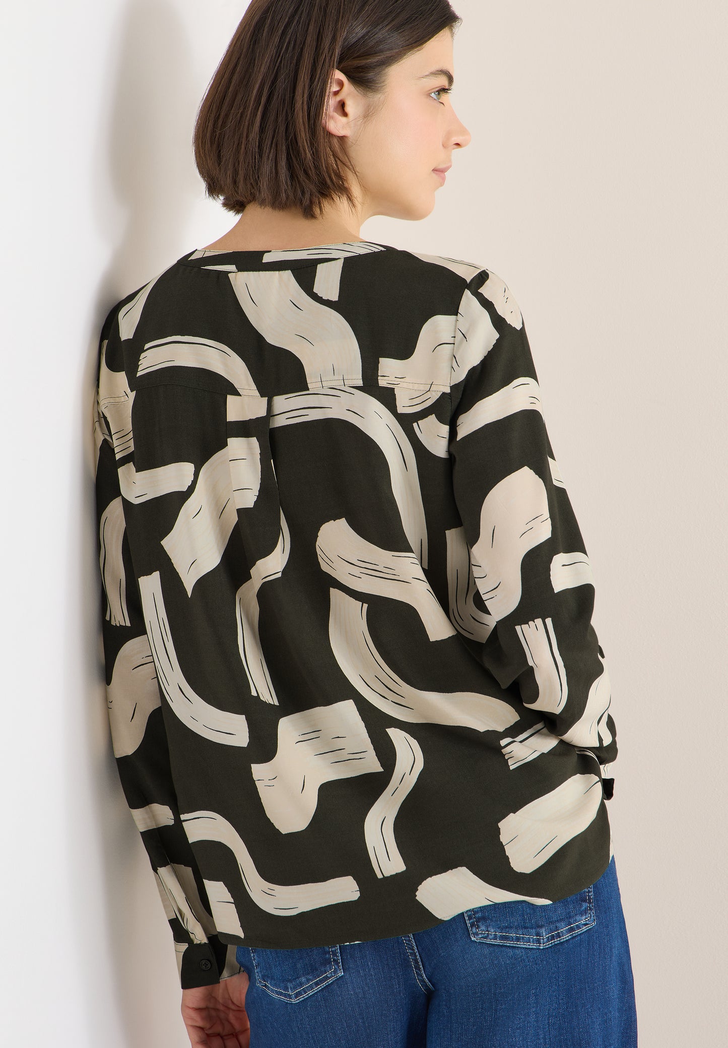 Gemusterte Split Neck Bluse