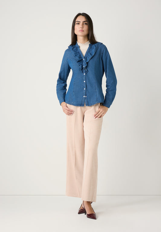 Jeansbluse mit Rüsche
