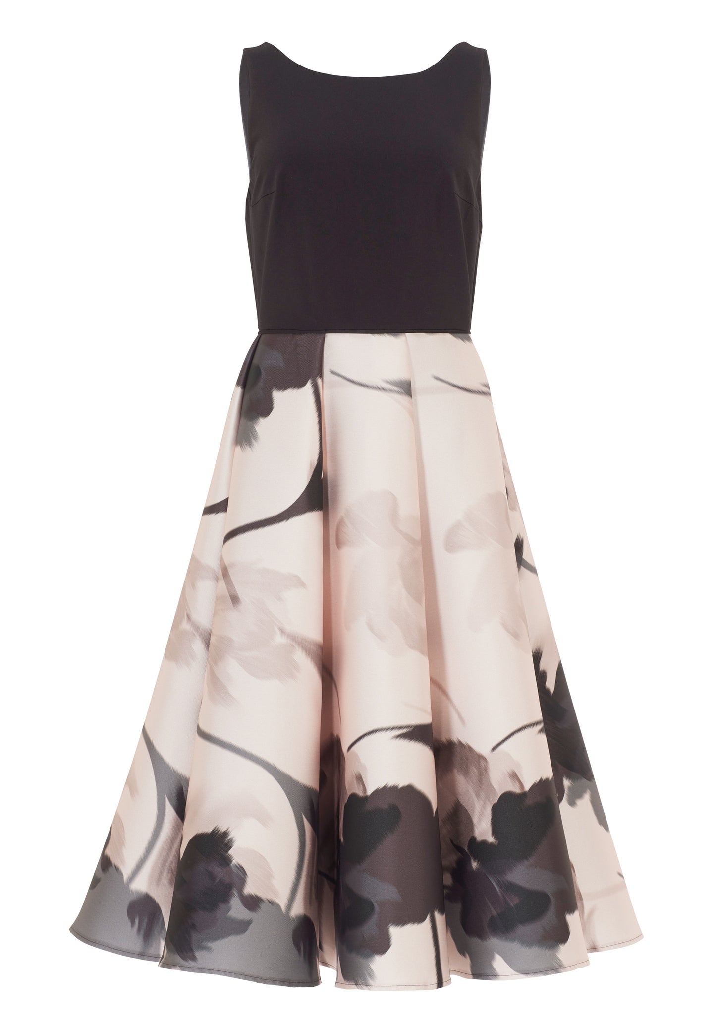 Cocktail Kleid aus bedrucktem Twill mit Scuba Oberteil