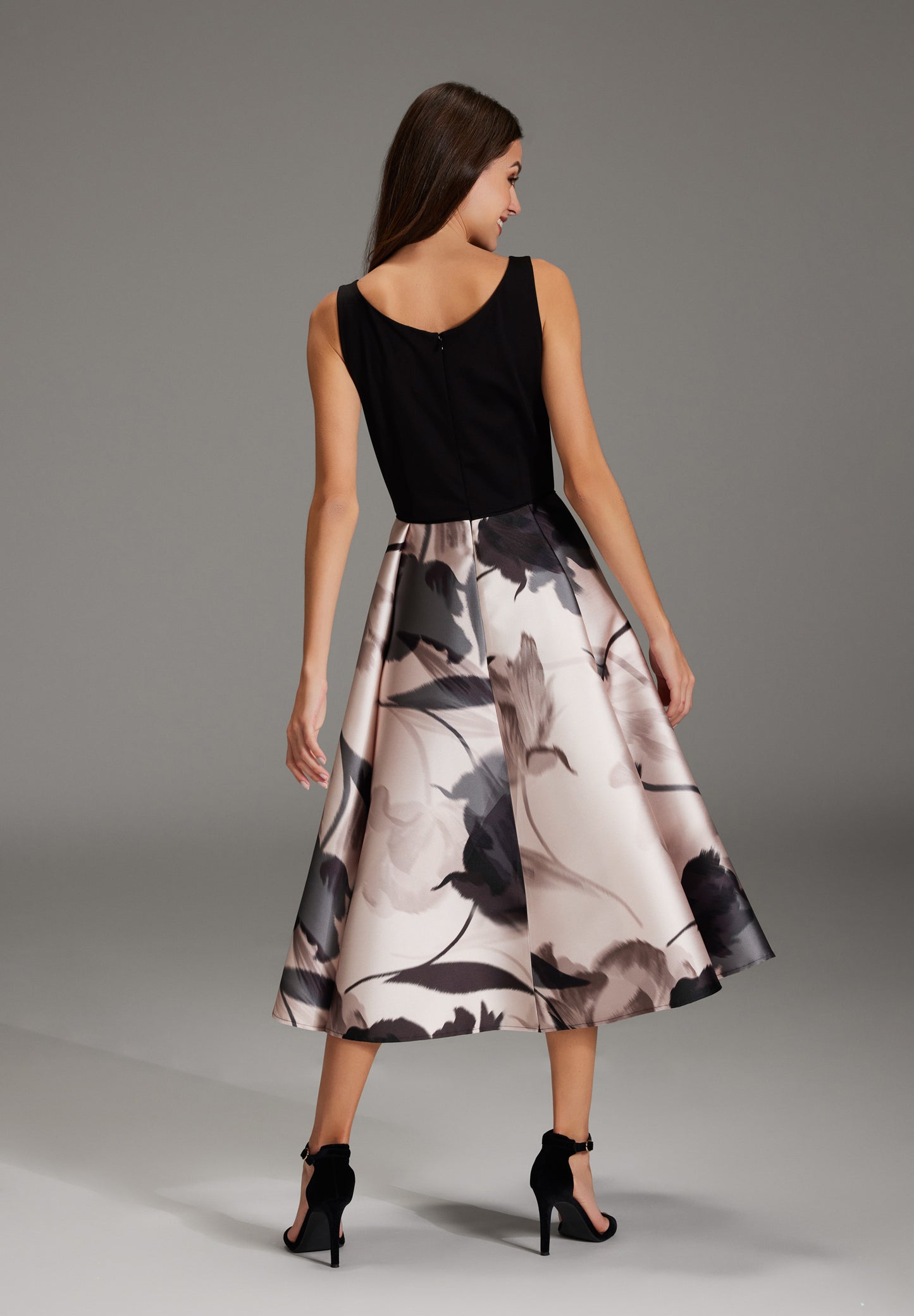 Cocktail Kleid aus bedrucktem Twill mit Scuba Oberteil