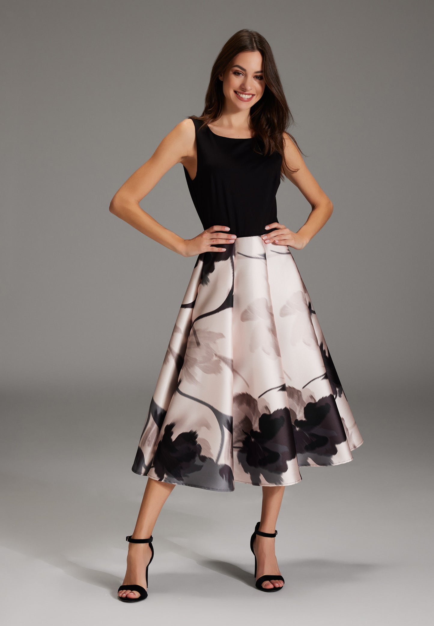 Cocktail Kleid aus bedrucktem Twill mit Scuba Oberteil