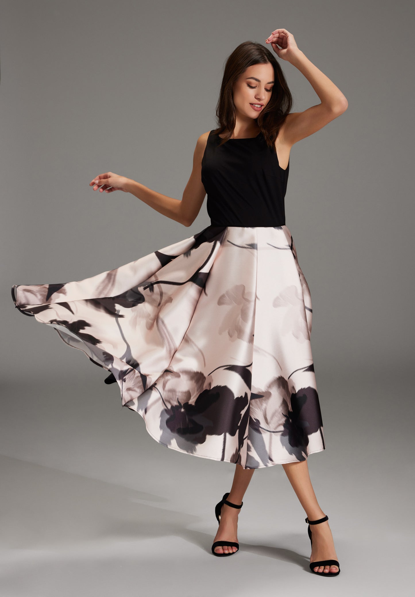Cocktail Kleid aus bedrucktem Twill mit Scuba Oberteil