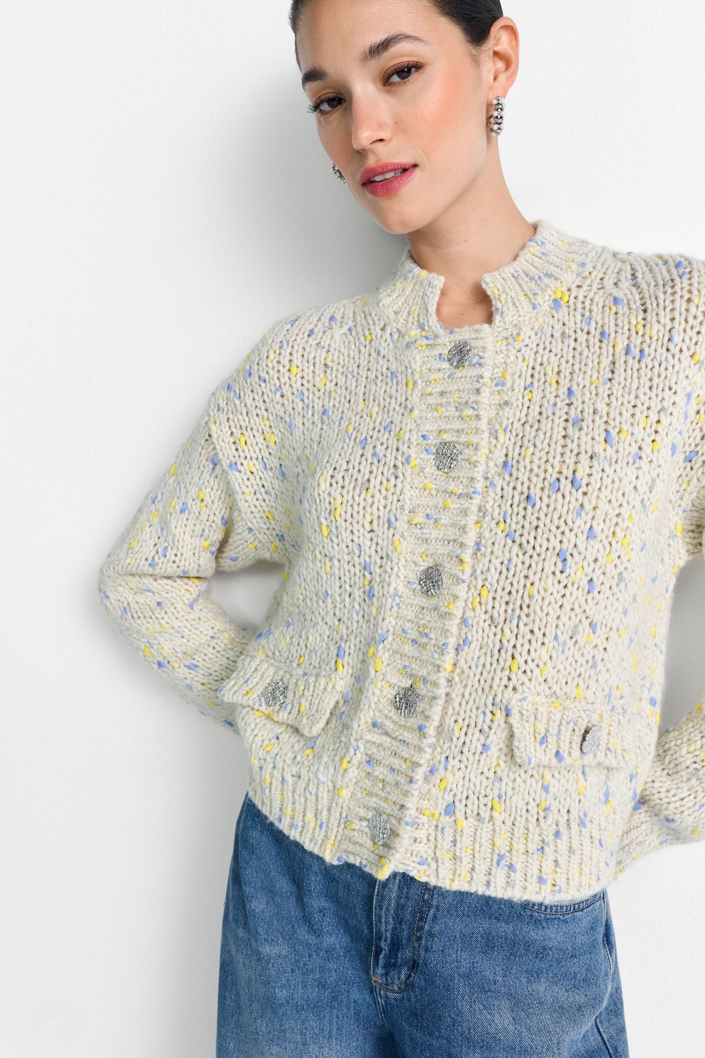 Boxy Neps Yarn Cardigan