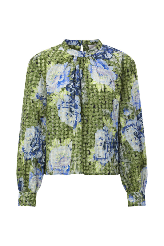 Printed Blouse with Collar Stand