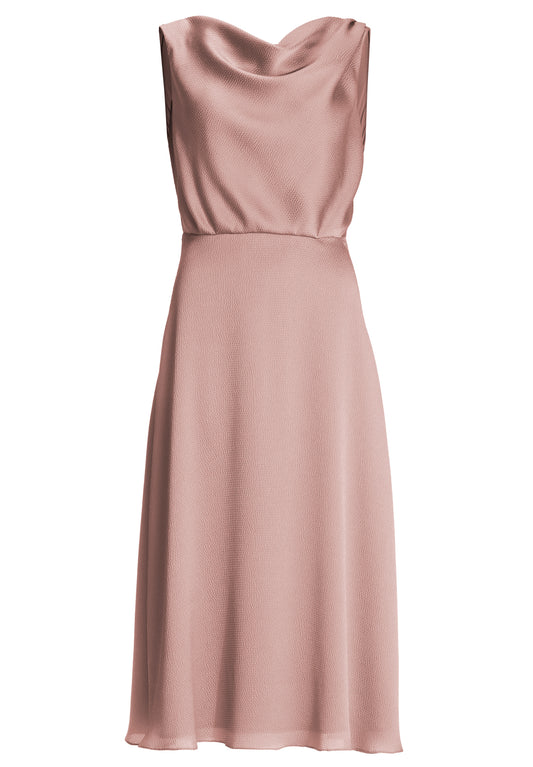 Cocktailkleid aus gehämmertem Satin mit Wasserfall Ausschnitt