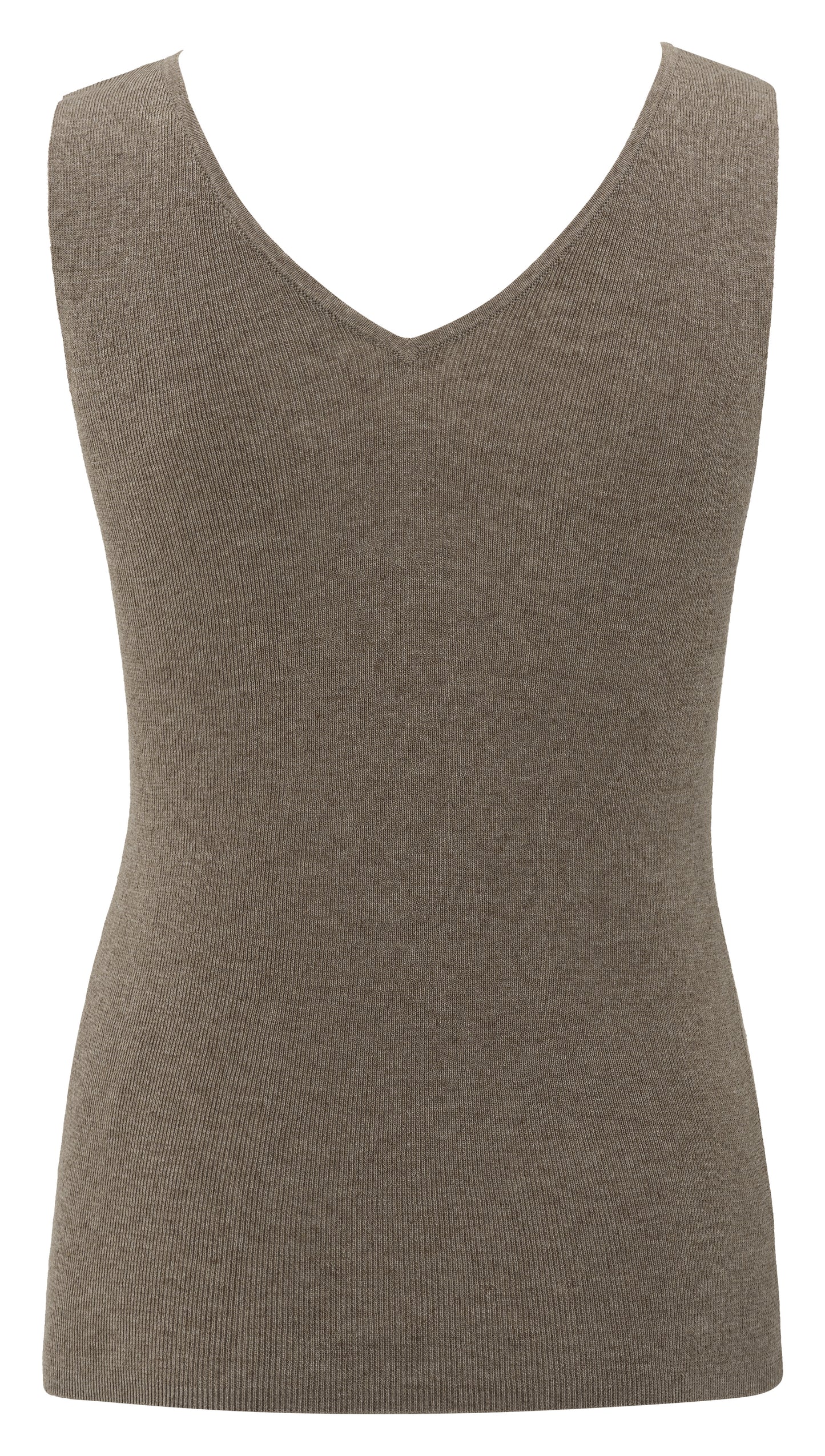 Fein geripptes Strick-Tanktop, GREYISH BROWN MELANGE
